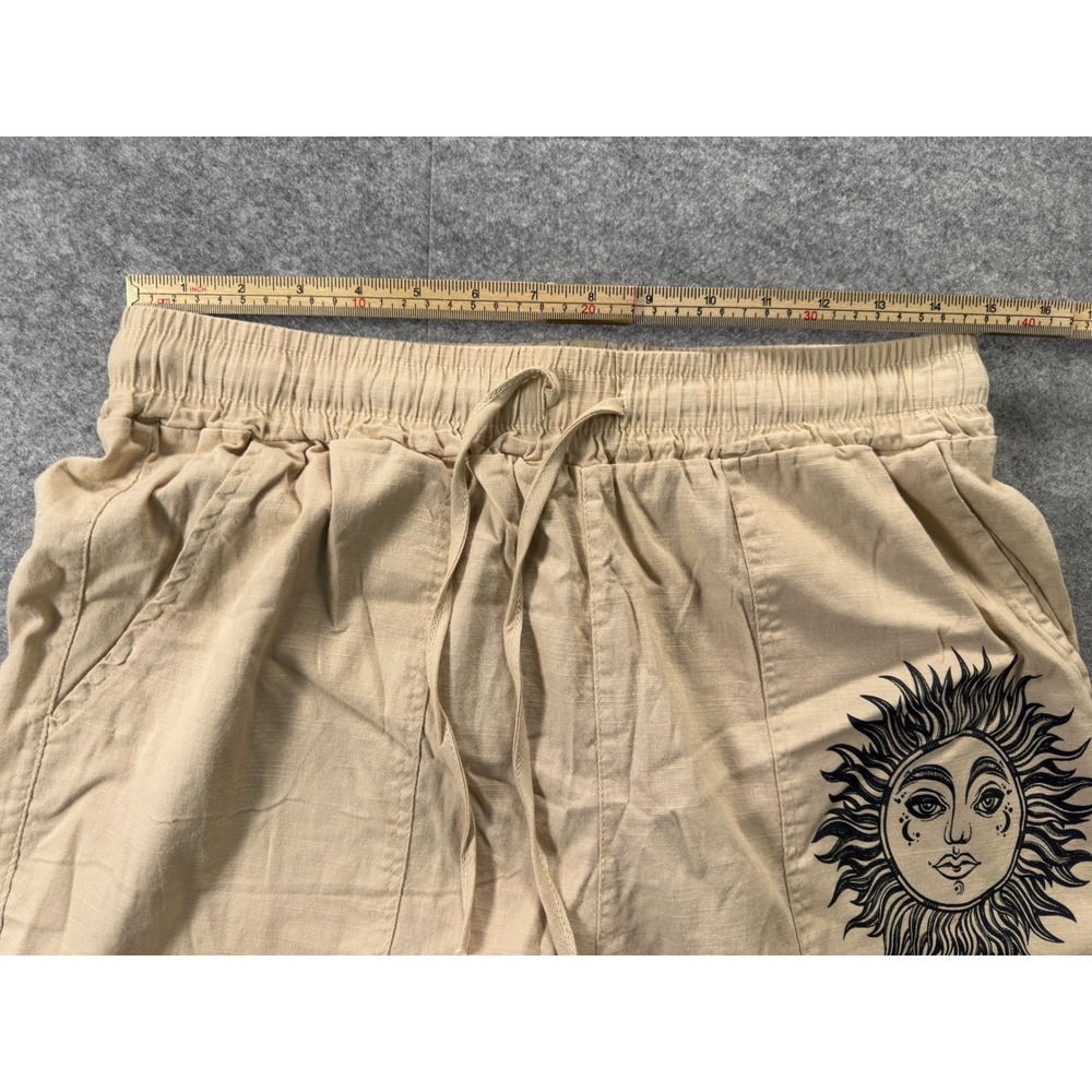Puimentiua Cotton Linen Pants Men Size Medium Beige Sun Graphic Beach Loose Fit - Picture 7 of 13